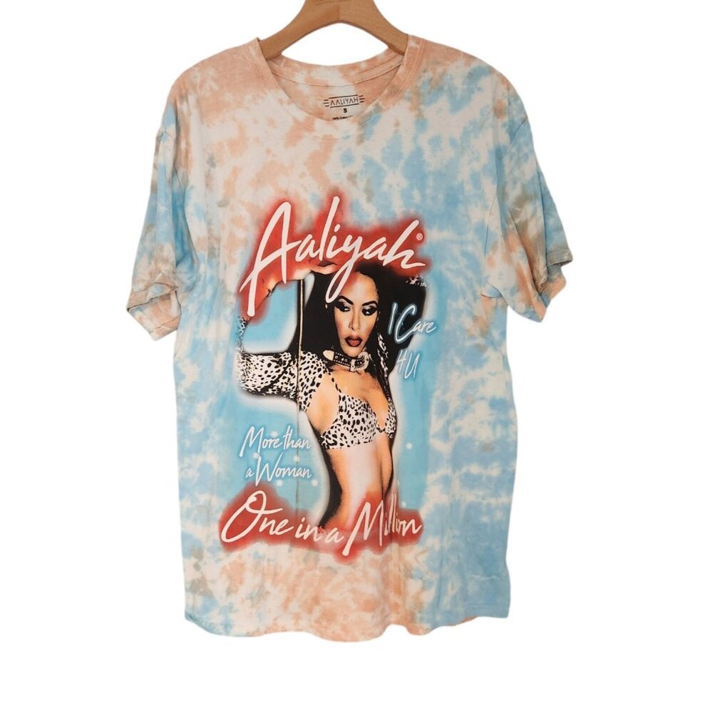 VTG Aaliyah One‎ in a Million T-Shirt Crew Neck Tie Dye Short Sleeve Small
